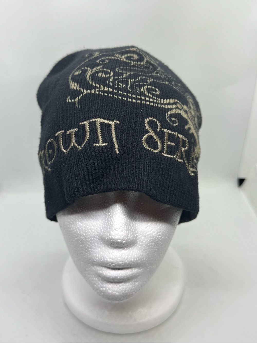 Christys’ Crown Series Black Graphic Knit Beanie Hat One Size
